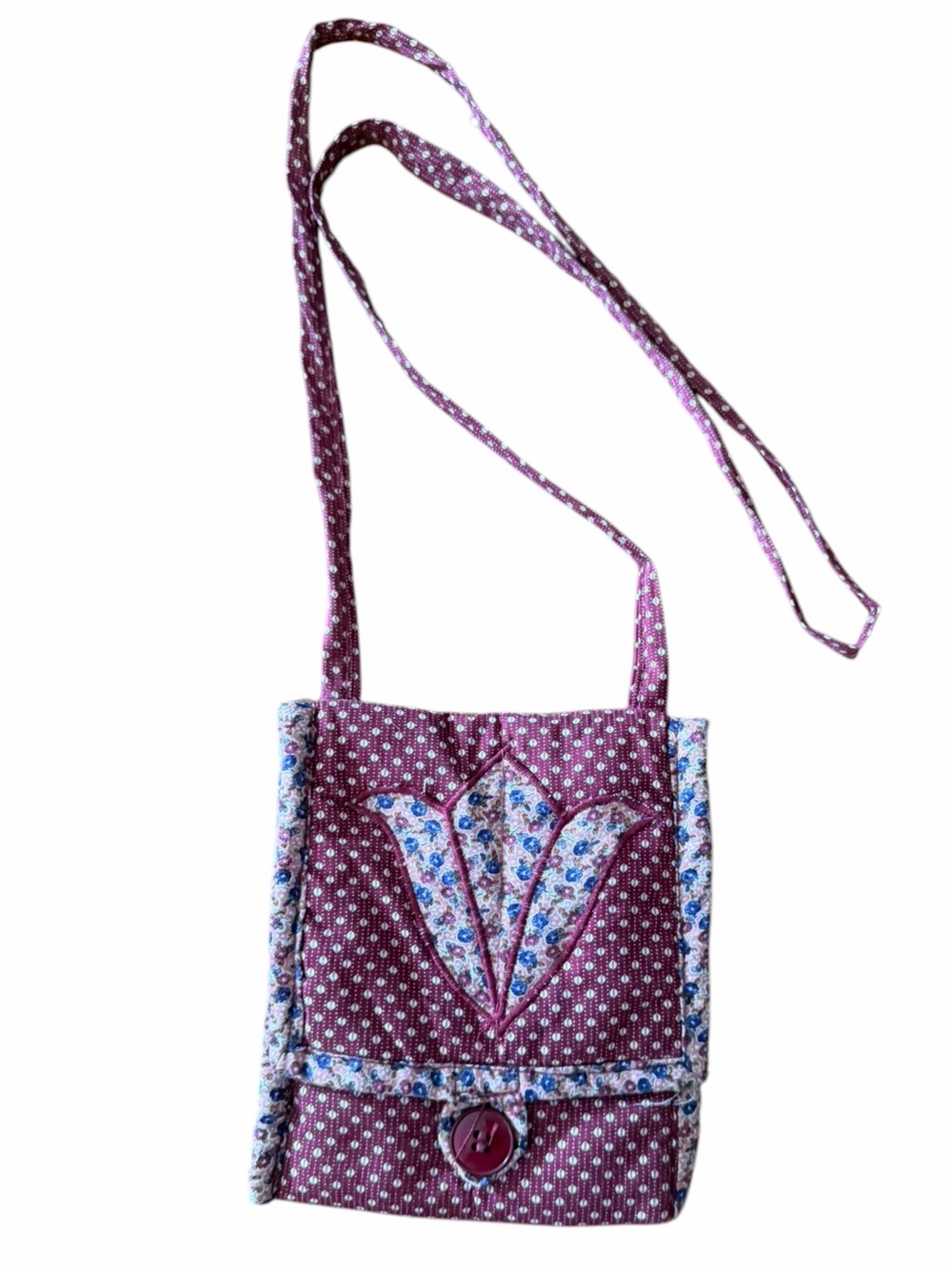 Quilted Crossbody mini Bag in Berry with Floral Trim